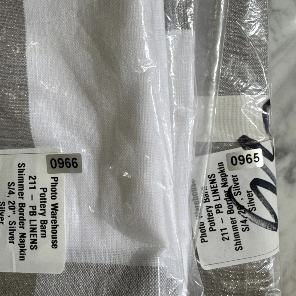 Pottery Barn Shimmer Border Cloth Napkin Set White & Silver Set of 4 (20